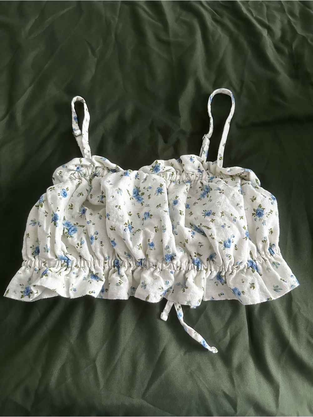 wild fable White Floral Smocked Crop Top with Blue Flowers